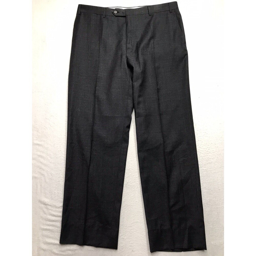 CANALI Wool Dress Pants Men 36x30 Black Flat Front No Cuff 2" Hem 78012 ITALY